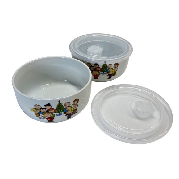 Peanuts Charlie Sally Brown Christmas Ceramic Bowls & Lids 5" Christmas Holiday - Picture 4 of 5